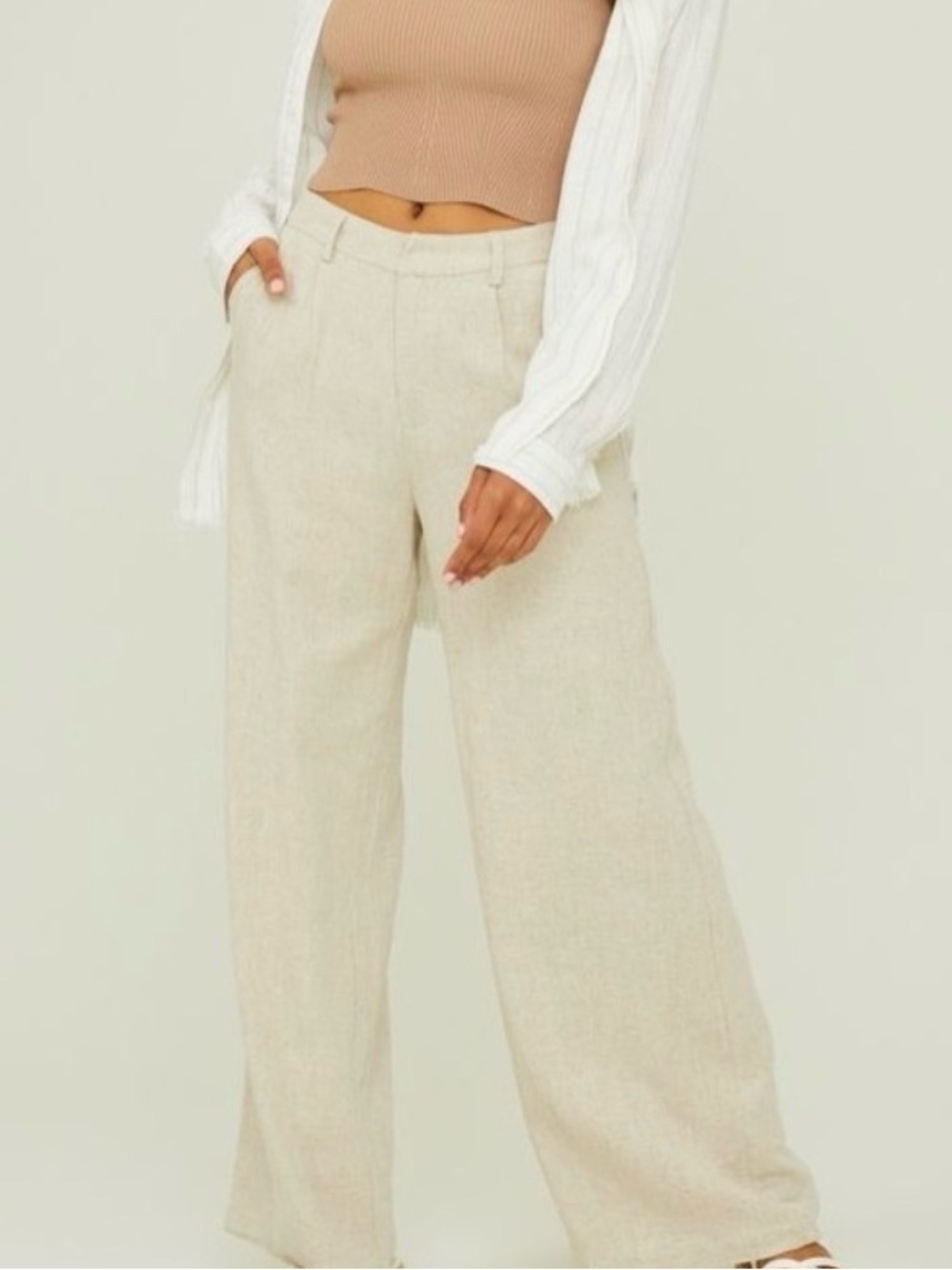 Altar'd State Tessa Linen Blend Trouser Pants in Natural Women’s XS Lightweight